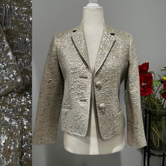J. Crew Jackets & Blazers - NEW J. Crew Wool Metallic Silver Brocade Jacquard Career Suit Blazer Jacket RARE